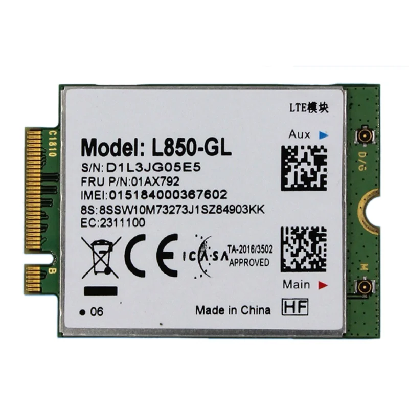 AK51-L850-GL 01AX792 Беспроводной модуль карты M.2 4G LTE для Lenovo Thinkpad X1 Carbon T480S T580 P52 X280 X390 X395 P53 T490
AK51-L850-GL 01AX792 Беспроводной модуль карты M.2 4G LTE для Lenovo Thinkpad X1 Carbon T480S T580 P52 X280 X390 X395 P53 T490