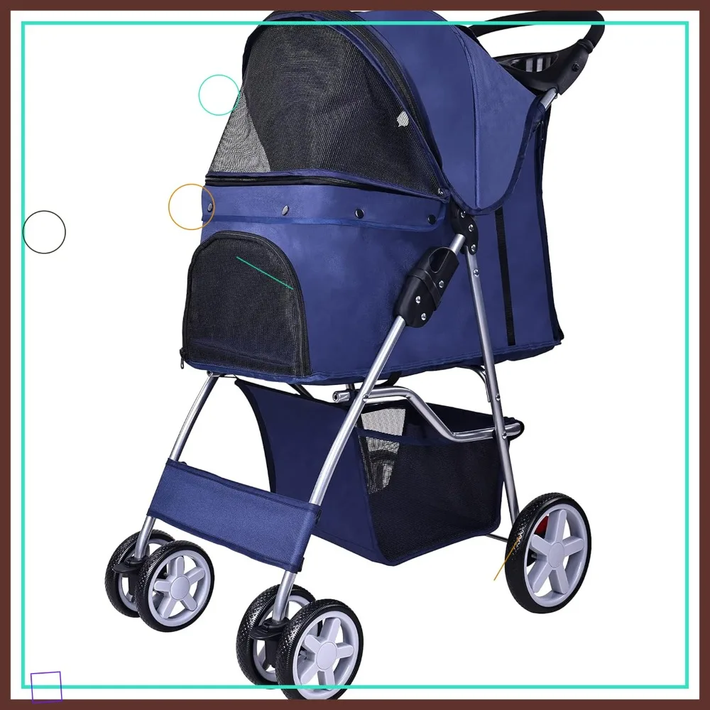 4-Wheel Pet Stroller for Small Dogs Cats, Foldable Travel Carrier with Detachable Carrier, Blue
4-Wheel Pet Stroller for Small Dogs Cats, Foldable Travel Carrier with Detachable Carrier, Blue