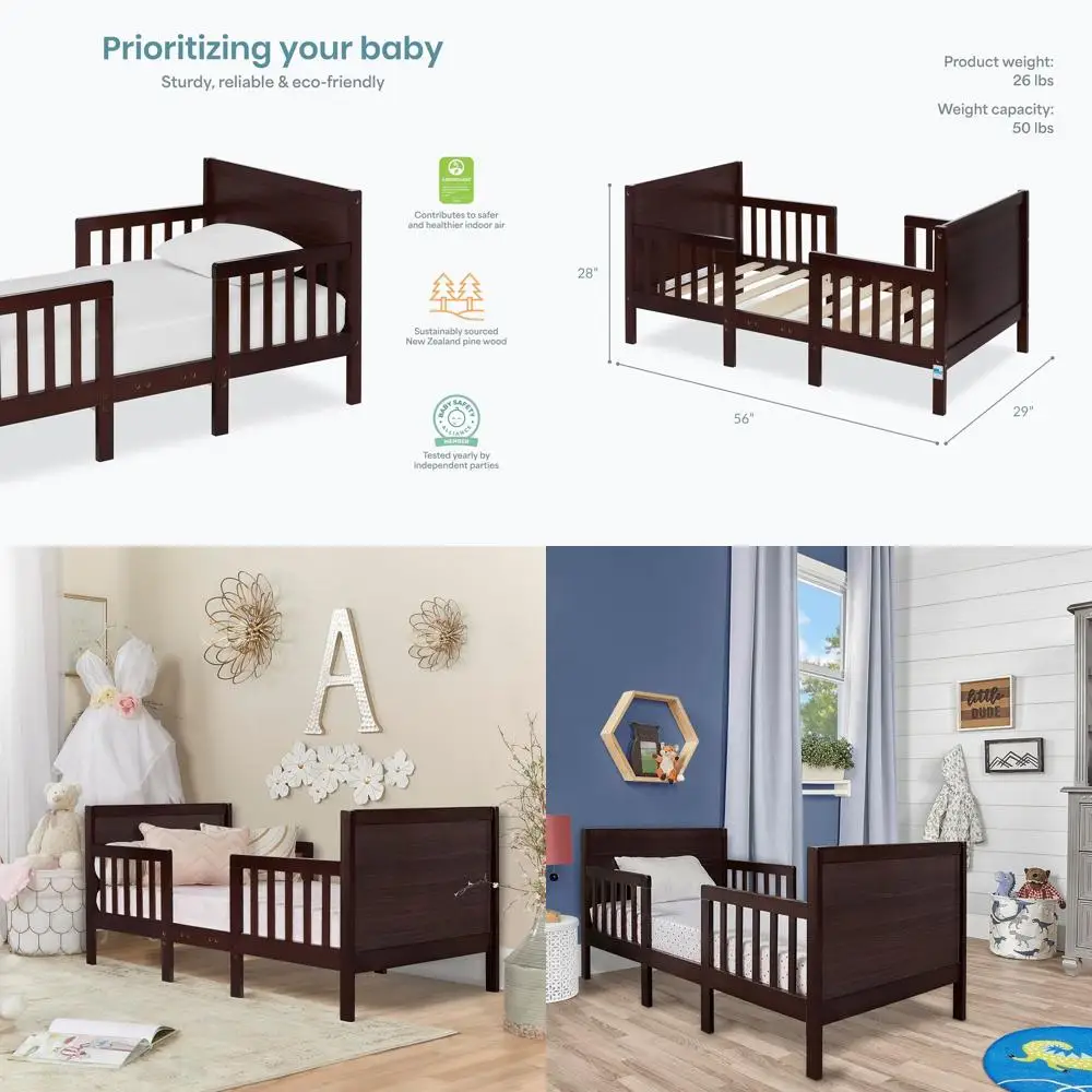 Espresso Hudson 3-in-1 Toddler Bed with 4 Rails, Low Height, Converts to Furniture, Certified Safe
Espresso Hudson 3-in-1 Toddler Bed with 4 Rails, Low Height, Converts to Furniture, Certified Safe