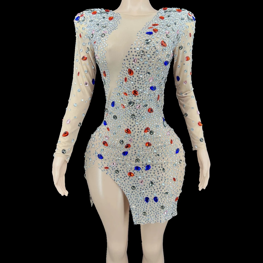 Sparkly Rhinestones Mesh See Through Short Dress Women Celebrate Birthday Dress Prom Party Outfit Singer Sexy Split Stage Wear
Sparkly Rhinestones Mesh See Through Short Dress Women Celebrate Birthday Dress Prom Party Outfit Singer Sexy Split Stage Wear