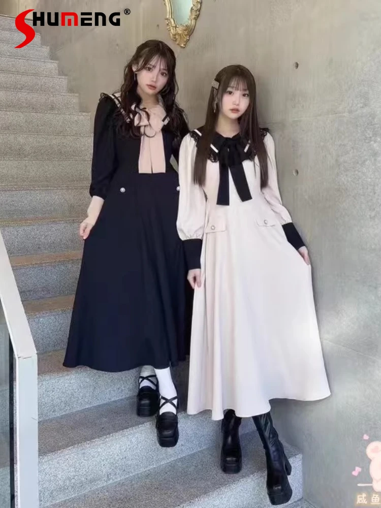 Japanese Preppy Style Mass-Produced Lace Patchwork Navy Collar Lace-up Bow Long Sleeve High Waist Slim A-line Long Dress Women
Japanese Preppy Style Mass-Produced Lace Patchwork Navy Collar Lace-up Bow Long Sleeve High Waist Slim A-line Long Dress Women
