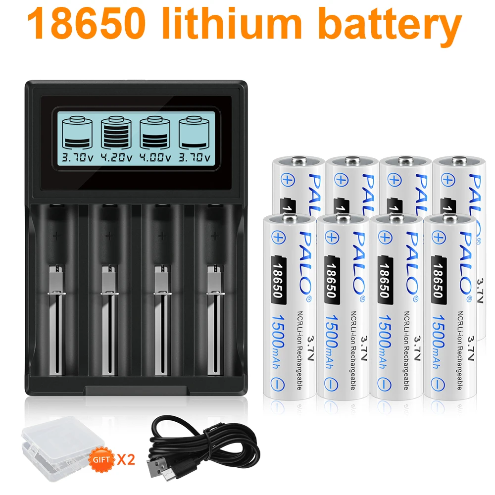 PALO Original 18650 lithium battery 3.7v 1500mAh Rechargeable battery with 3.7V Li-ion battery fast charger for 18650 Battery
PALO Original 18650 lithium battery 3.7v 1500mAh Rechargeable battery with 3.7V Li-ion battery fast charger for 18650 Battery