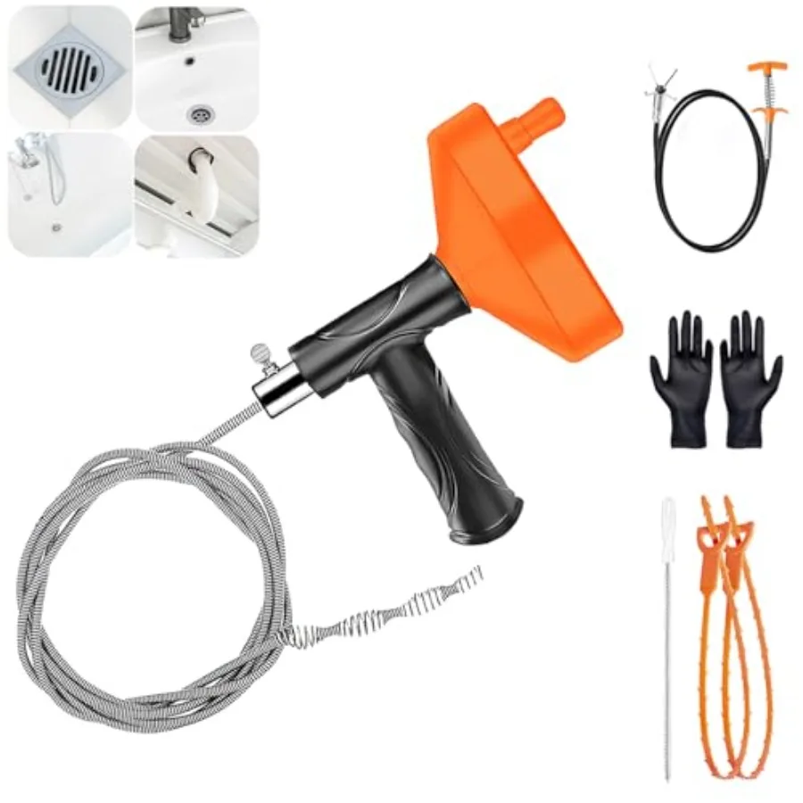 Drain Snake Auger, 33 Feet Plumbing Snake Drain Hair Clog Removal Tool, Sink Unclogger Drain, Heavy Duty Toilet Snake Auger, Cl
Drain Snake Auger, 33 Feet Plumbing Snake Drain Hair Clog Removal Tool, Sink Unclogger Drain, Heavy Duty Toilet Snake Auger, Cl