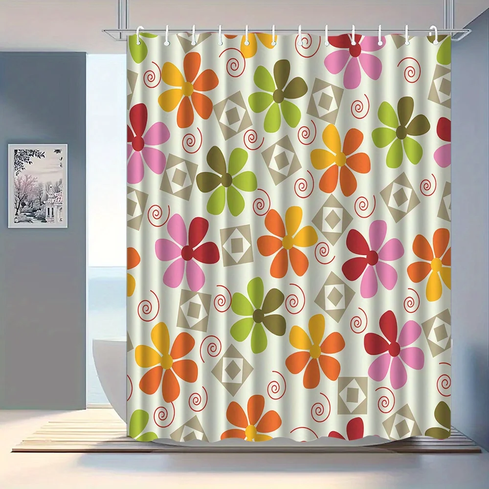Retro Floral Shower Curtain, Colorful Pop Art Flower Print, Mid-Century Modern Design, Geometric Pattern, Bathroom Decor
Retro Floral Shower Curtain, Colorful Pop Art Flower Print, Mid-Century Modern Design, Geometric Pattern, Bathroom Decor