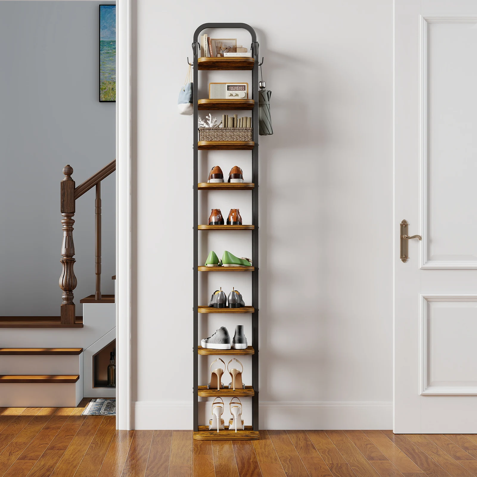 NEW 10 Tiers Vertical Shoe Rack Adjustable Shoe Shelf Storage Organizer Corner Shoe Rack 2 Hooks for Entryway Hallway Bedroom
NEW 10 Tiers Vertical Shoe Rack Adjustable Shoe Shelf Storage Organizer Corner Shoe Rack 2 Hooks for Entryway Hallway Bedroom