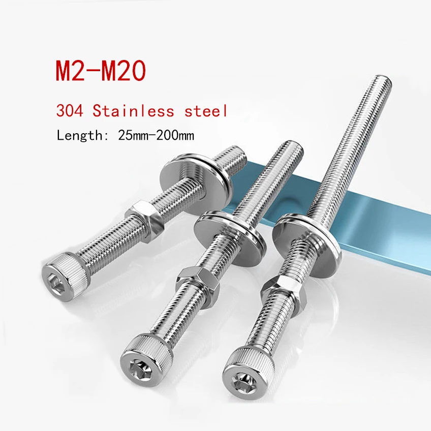 304 Stainless Steel Extended Hexagon Socket Bolt Screw+nut+washer Kit M2 M3 M4 M5 M6 M8 M10 M12 M14 M16 M20
304 Stainless Steel Extended Hexagon Socket Bolt Screw+nut+washer Kit M2 M3 M4 M5 M6 M8 M10 M12 M14 M16 M20
