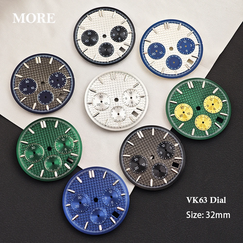 31.8mm VK63 Dial Men's Quartz Watch Diamond Texture VK63 Dial green luminous Dial VK63 Movement Modified Watch Parts
31.8mm VK63 Dial Men's Quartz Watch Diamond Texture VK63 Dial green luminous Dial VK63 Movement Modified Watch Parts