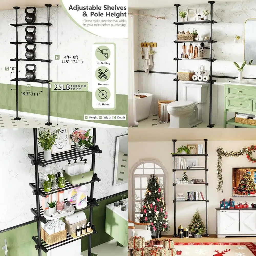 4-Tier Adjustable Over-the-Toilet Storage Organizer, Tension Mounted, Space-Saving for Small Bathrooms, Black
4-Tier Adjustable Over-the-Toilet Storage Organizer, Tension Mounted, Space-Saving for Small Bathrooms, Black