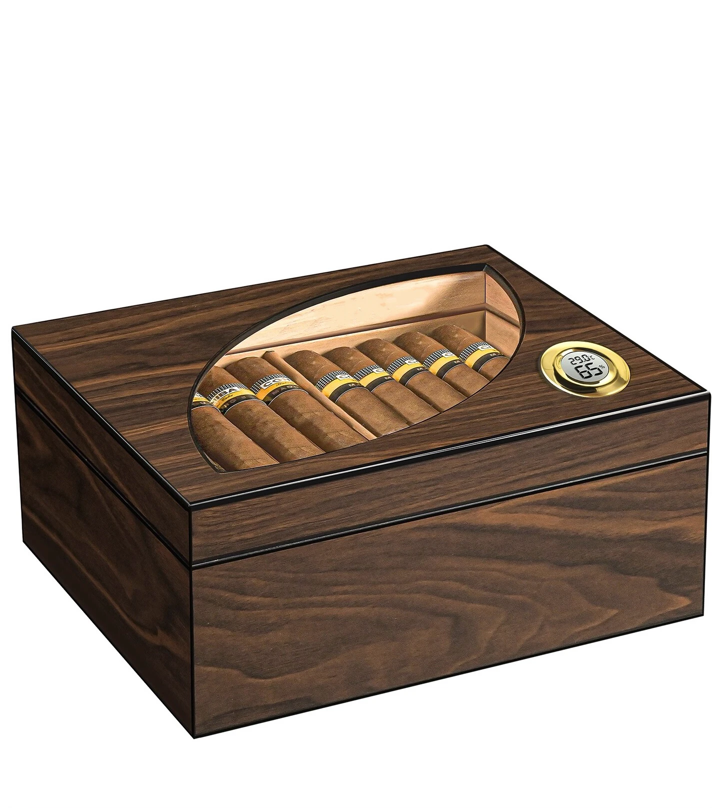 Top Large Window Double-Layer Sealed Cigar Box, Dual Humidifiers, Electronic Humidity Meter.
Top Large Window Double-Layer Sealed Cigar Box, Dual Humidifiers, Electronic Humidity Meter.