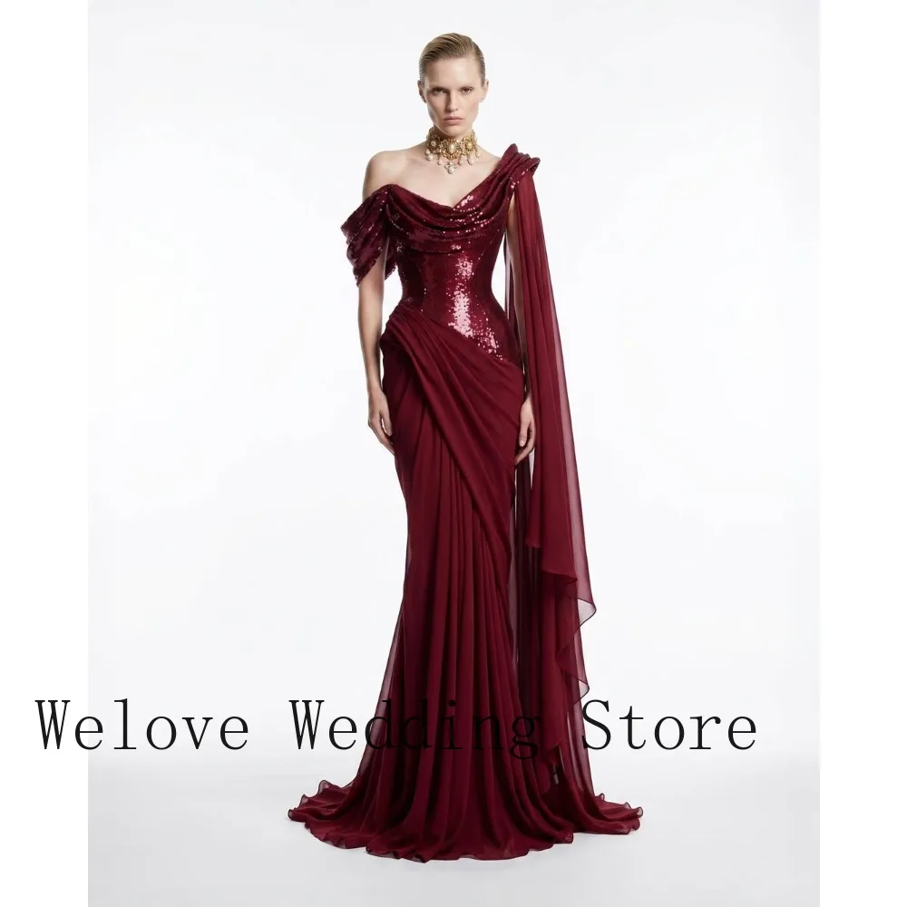 Customized Burgundy Off-the-Shoulder Sequin Chiffon Draped Mermaid Formal Evening Gala Wedding Guest Maxi Dress Plus Size
Customized Burgundy Off-the-Shoulder Sequin Chiffon Draped Mermaid Formal Evening Gala Wedding Guest Maxi Dress Plus Size