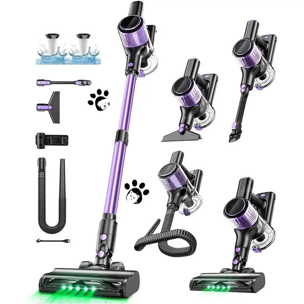 10 in 1 Stick Vacuum Cleaner with Powerful Suction, Hose, Green LED Light, Anti-Tangle Brush, Lightweight Rechargeable Vacuum Cl
10 in 1 Stick Vacuum Cleaner with Powerful Suction, Hose, Green LED Light, Anti-Tangle Brush, Lightweight Rechargeable Vacuum Cl