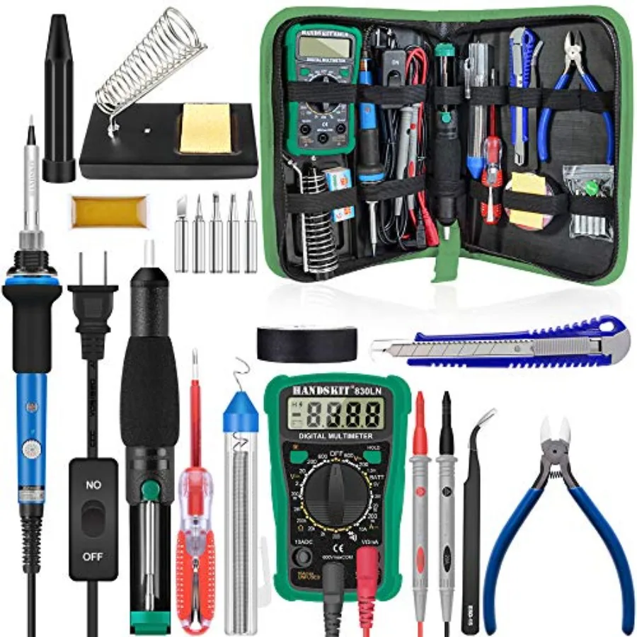 Soldering Iron, Soldering Kit, 19-in-1 60w Soldering Iron Kit Electronics Adjustable Temperature Welding Iron with ON/OFF Switc
Soldering Iron, Soldering Kit, 19-in-1 60w Soldering Iron Kit Electronics Adjustable Temperature Welding Iron with ON/OFF Switc
