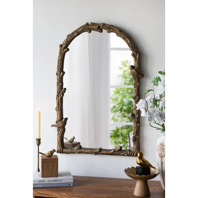 Arched Magnesian Wall Mirror 24"x1.5"x34" with Gold Botanical and Bird Design
Arched Magnesian Wall Mirror 24"x1.5"x34" with Gold Botanical and Bird Design