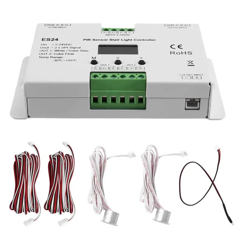 N93RNEW! ES24 24CH Single Color RGB Pixel SPI Stair Light Controller 5-24VDC PIR Sensor 24 Steps Stairway Led Control Unit
N93RNEW! ES24 24CH Single Color RGB Pixel SPI Stair Light Controller 5-24VDC PIR Sensor 24 Steps Stairway Led Control Unit