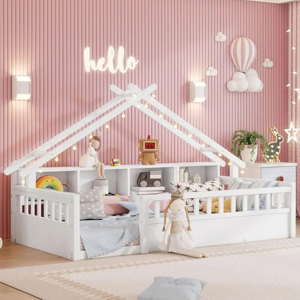 Twin Size Kids' Loft Bed with Bookcase, LED Lights, Guardrails, and Storage Shelves, White
Twin Size Kids' Loft Bed with Bookcase, LED Lights, Guardrails, and Storage Shelves, White