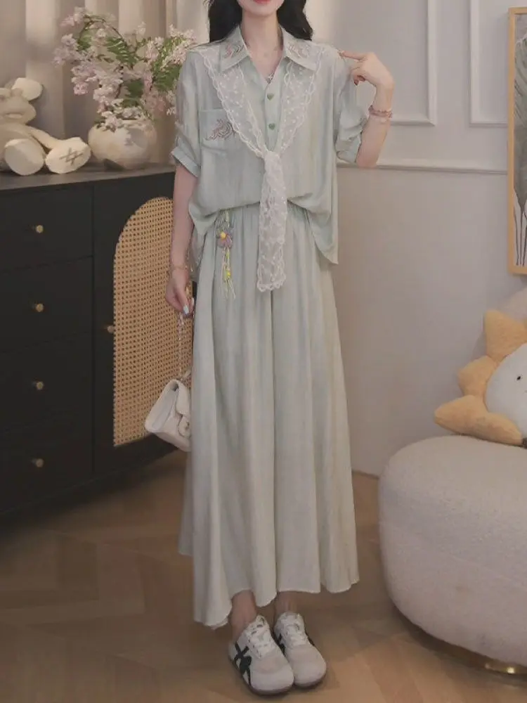 Unique Beautiful Summer Ladies Shirt Skirt Set Collar Short Sleeve Loose Fit Korean Style Fashionable New 2026
Unique Beautiful Summer Ladies Shirt Skirt Set Collar Short Sleeve Loose Fit Korean Style Fashionable New 2026