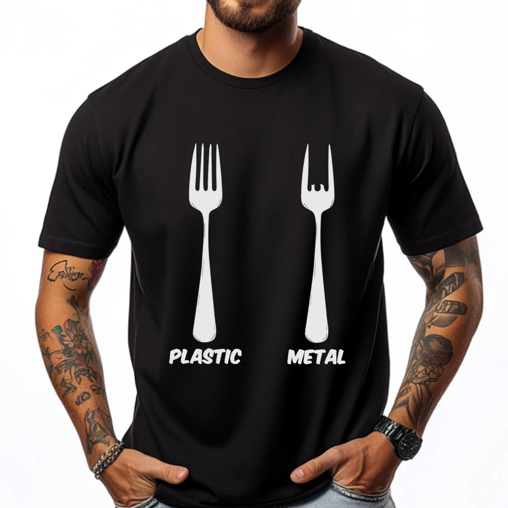 Funny Plastic And Metal Fork Funny Metal Streetwear Graphic T Shirts England Style Black Graphic T Shirts T-Shirt Halloween
Funny Plastic And Metal Fork Funny Metal Streetwear Graphic T Shirts England Style Black Graphic T Shirts T-Shirt Halloween