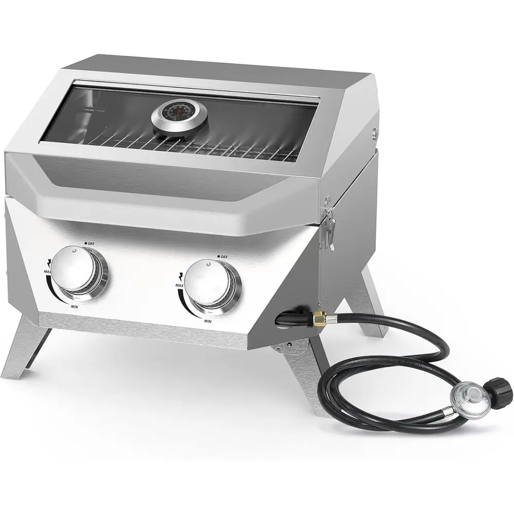 Dual Burner Stainless Steel Gas Grill with Viewing Glass Lid, 20,000 BTU Portable BBQ, Thermometer, Push-Button Ignition for Out
Dual Burner Stainless Steel Gas Grill with Viewing Glass Lid, 20,000 BTU Portable BBQ, Thermometer, Push-Button Ignition for Out