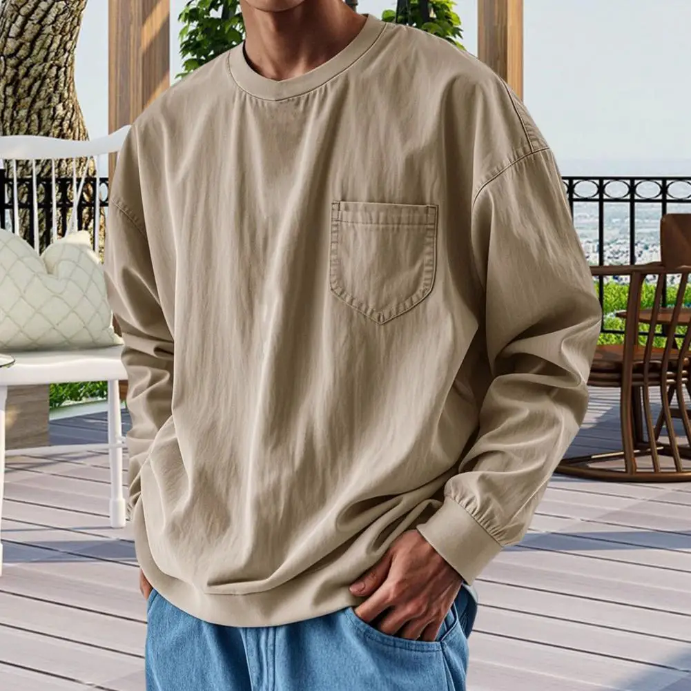Men Shirt Men's Round Neck Long Sleeve T-shirt With Breast Pocket Elastic Cuffs Solid Color Loose Sweatshirt For Wear Sports
Men Shirt Men's Round Neck Long Sleeve T-shirt With Breast Pocket Elastic Cuffs Solid Color Loose Sweatshirt For Wear Sports
