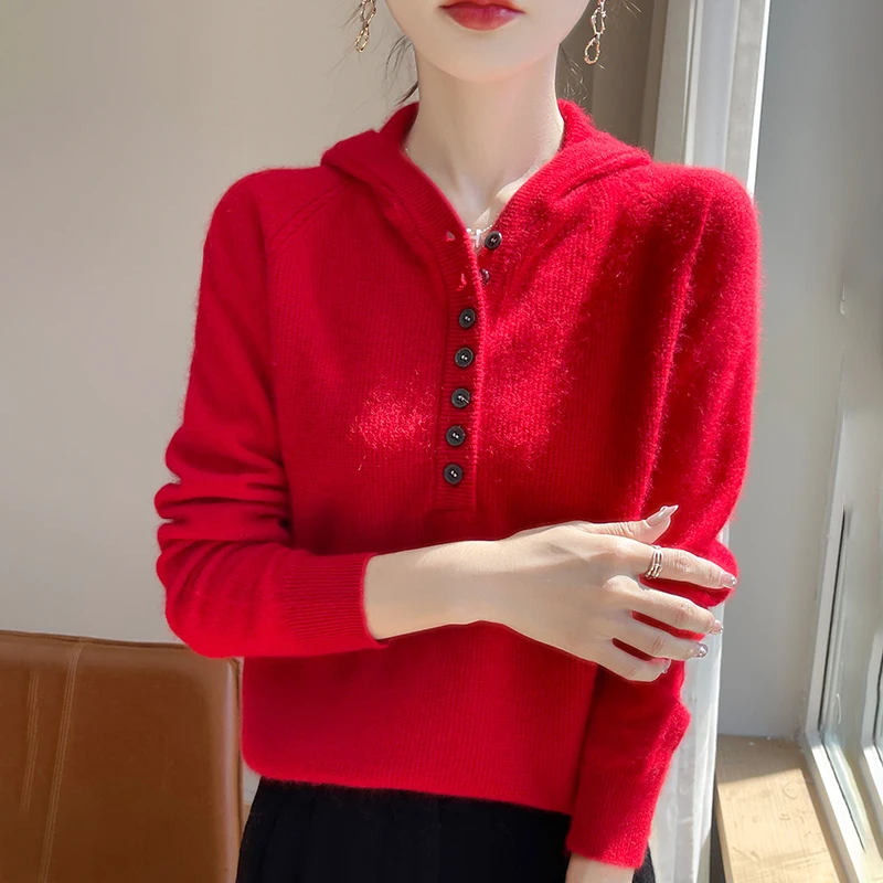 Осень-зима, новый женский свитер из 100% австралийской шерсти, цельная шапка на семь пуговиц, вязаный свитер, однотонный универсальный пуловер
Осень-зима, новый женский свитер из 100% австралийской шерсти, цельная шапка на семь пуговиц, вязаный свитер, однотонный универсальный пуловер
