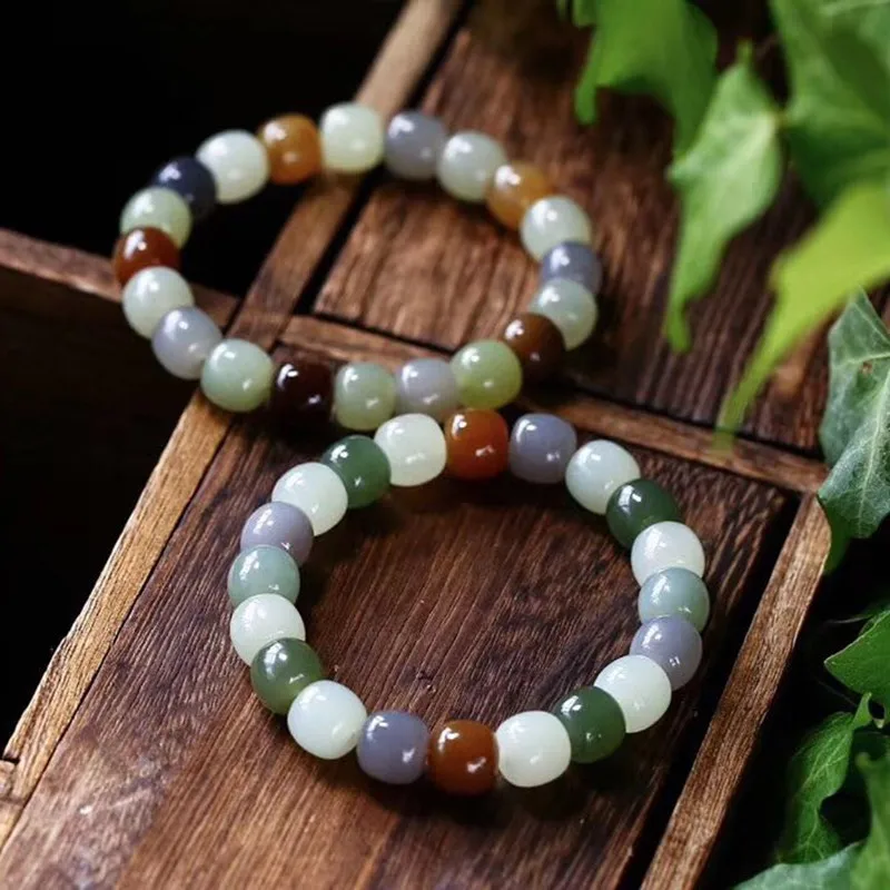 Hetian jade vintage beads 9x10mm single-strand fortune, prosperity, longevity -color multi-treasure bracelet, delicate and
Hetian jade vintage beads 9x10mm single-strand fortune, prosperity, longevity -color multi-treasure bracelet, delicate and