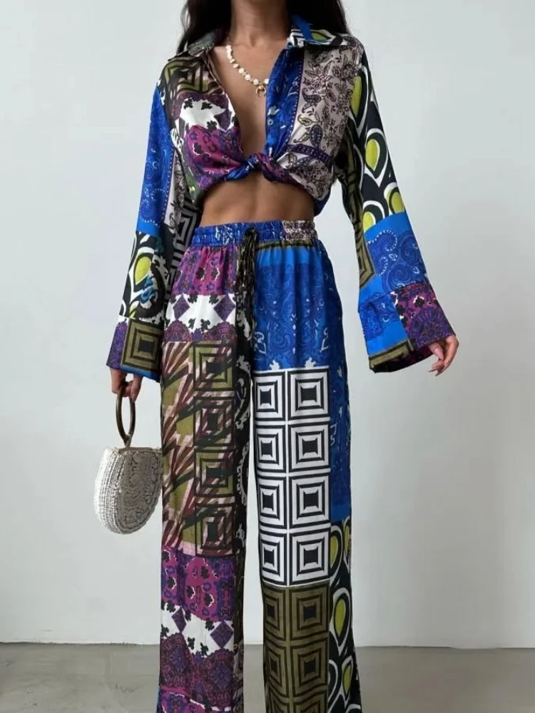 ZBZA Women Irregular Print Shirt Pants Set Lace-up Loose Bat Cropped Shirt High Waist Straight Pants Spring Summer New Chic Suit
ZBZA Women Irregular Print Shirt Pants Set Lace-up Loose Bat Cropped Shirt High Waist Straight Pants Spring Summer New Chic Suit