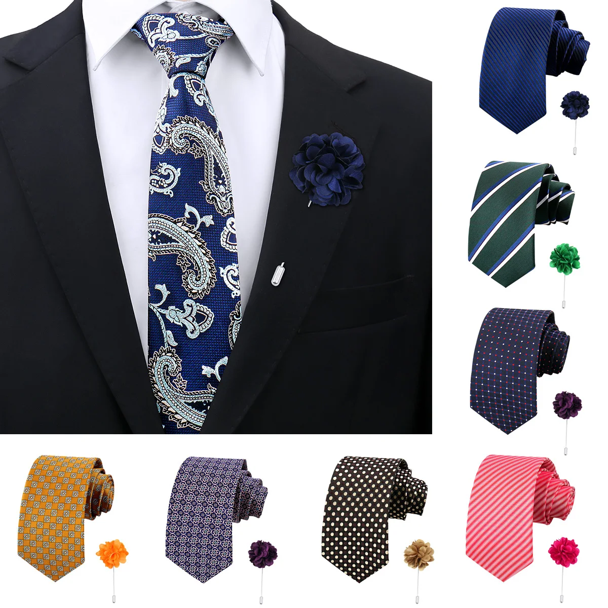 58 Styles Men Tie Sets Brand New Fashion Luxury Classic Stripe with Brooch Paisley Floral Polka Dot Patterns Wedding Business
58 Styles Men Tie Sets Brand New Fashion Luxury Classic Stripe with Brooch Paisley Floral Polka Dot Patterns Wedding Business