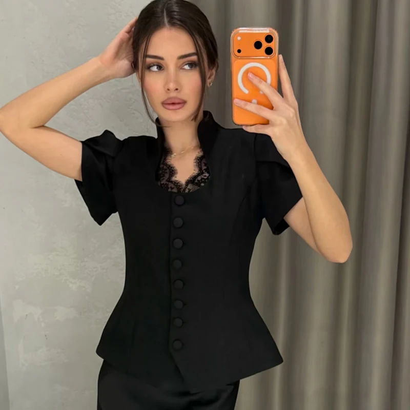 Women's Blazer 2026 New Summer Black Lace Patchwork Short Sleeve Blazer for Women Elegant Chic Ladies Blazer
Women's Blazer 2026 New Summer Black Lace Patchwork Short Sleeve Blazer for Women Elegant Chic Ladies Blazer