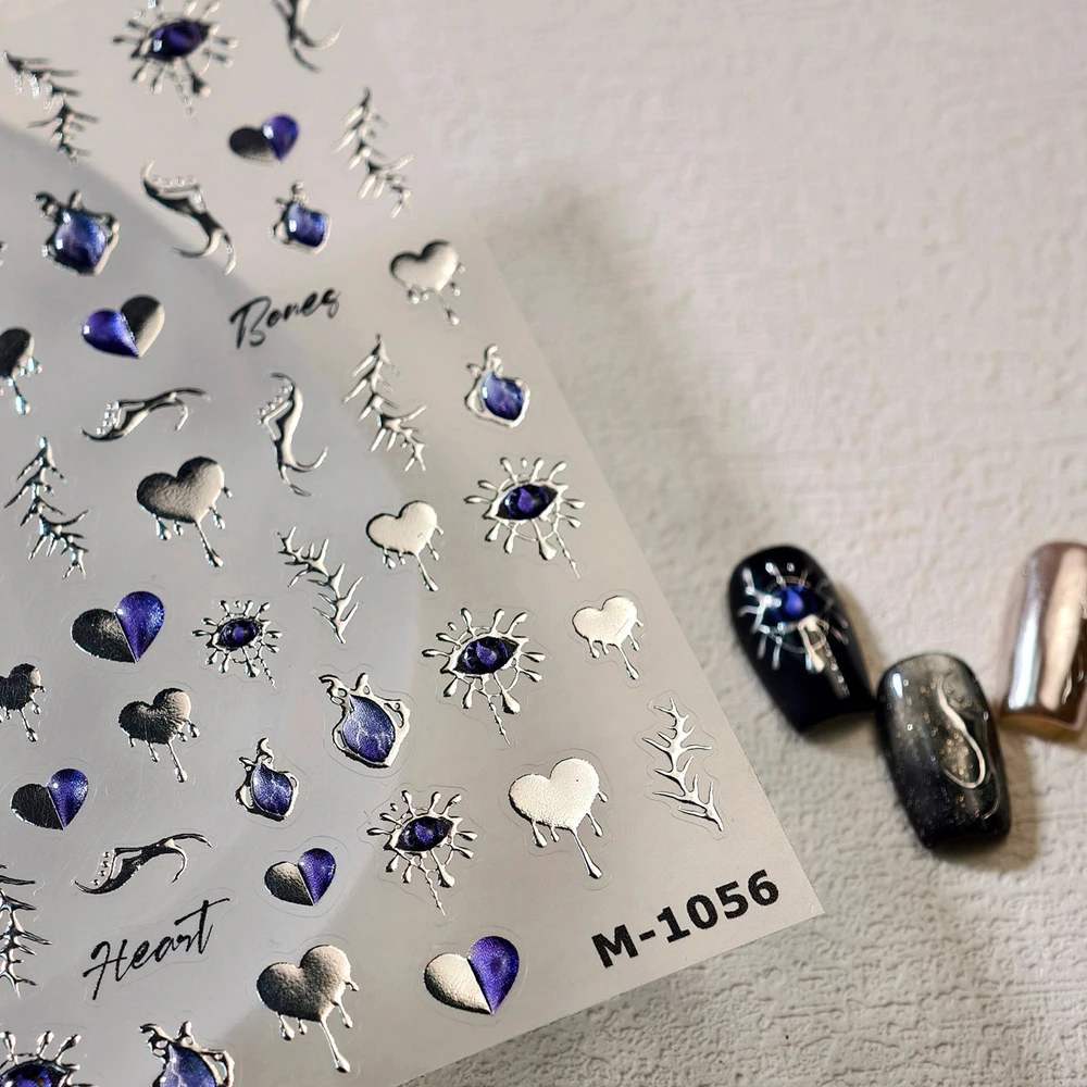 Sliver Purple Lava Love Heart Evil eyes Hot Stamping heart-shaped Bones Nail Art Sticker Self Adhesive Decoration Manicure Decal
Sliver Purple Lava Love Heart Evil eyes Hot Stamping heart-shaped Bones Nail Art Sticker Self Adhesive Decoration Manicure Decal