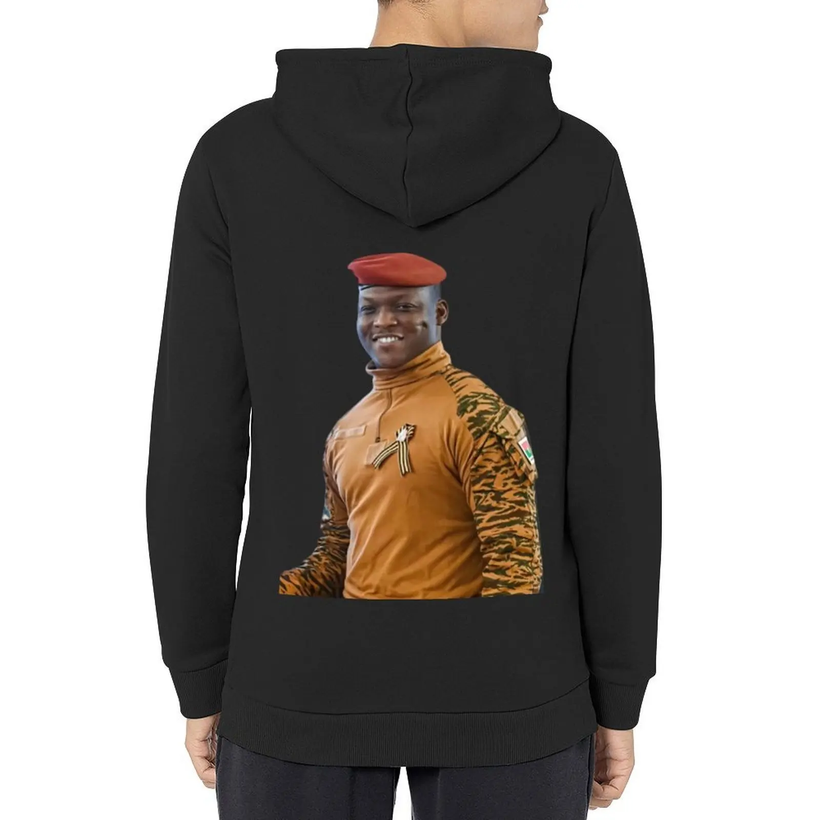President Ibrahim Traoré – Smiling Portrait in military uniform and red beret Hoodie men's clothing hooded shirt hoodie oversize
President Ibrahim Traoré – Smiling Portrait in military uniform and red beret Hoodie men's clothing hooded shirt hoodie oversize