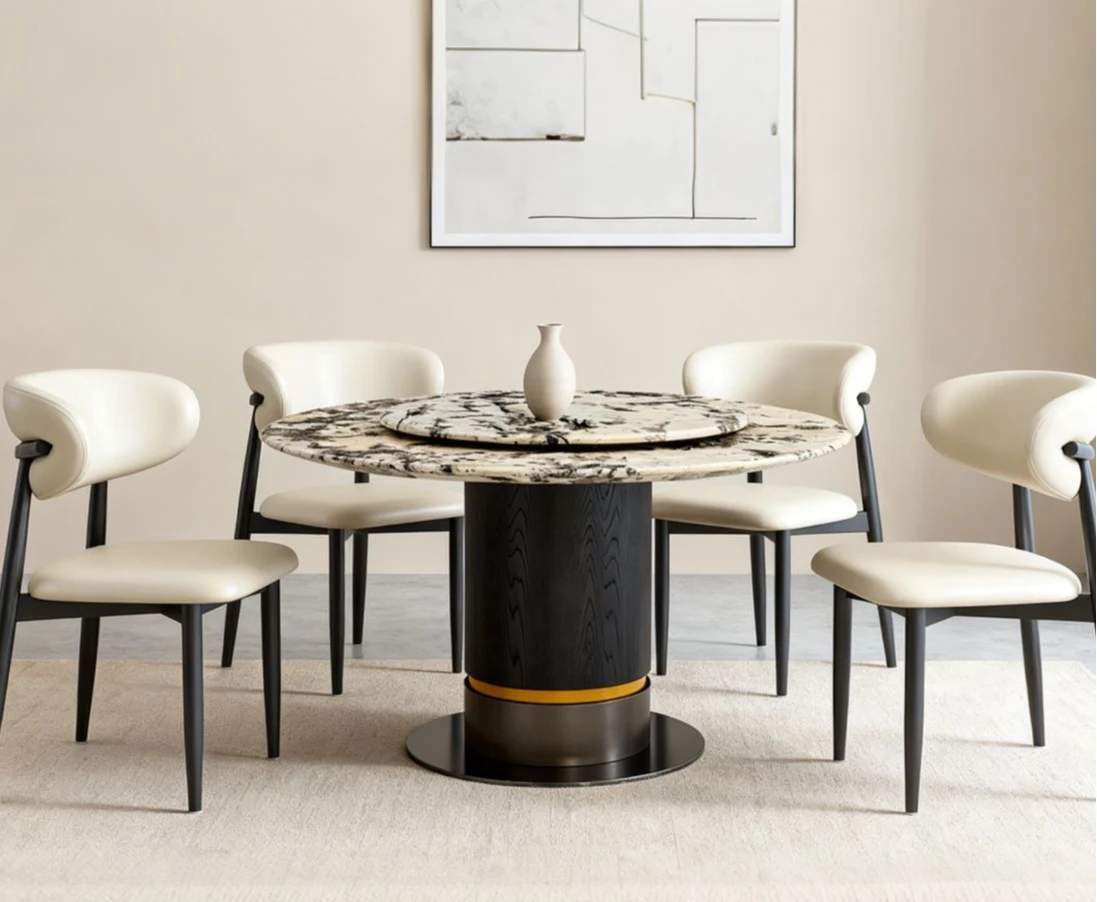 Natural stone wooden table feet round table Italian light luxury home restaurant with turntable table
Natural stone wooden table feet round table Italian light luxury home restaurant with turntable table