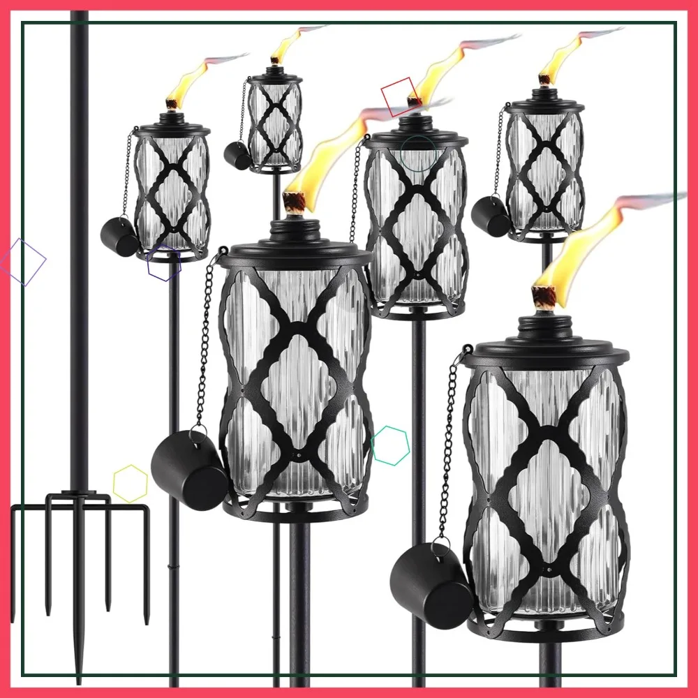 6 Pack 59-Inch Outdoor Garden Torches with Upgraded 16 oz Citronella Oil, Metal Light Torches for Party Patio Pathway
6 Pack 59-Inch Outdoor Garden Torches with Upgraded 16 oz Citronella Oil, Metal Light Torches for Party Patio Pathway