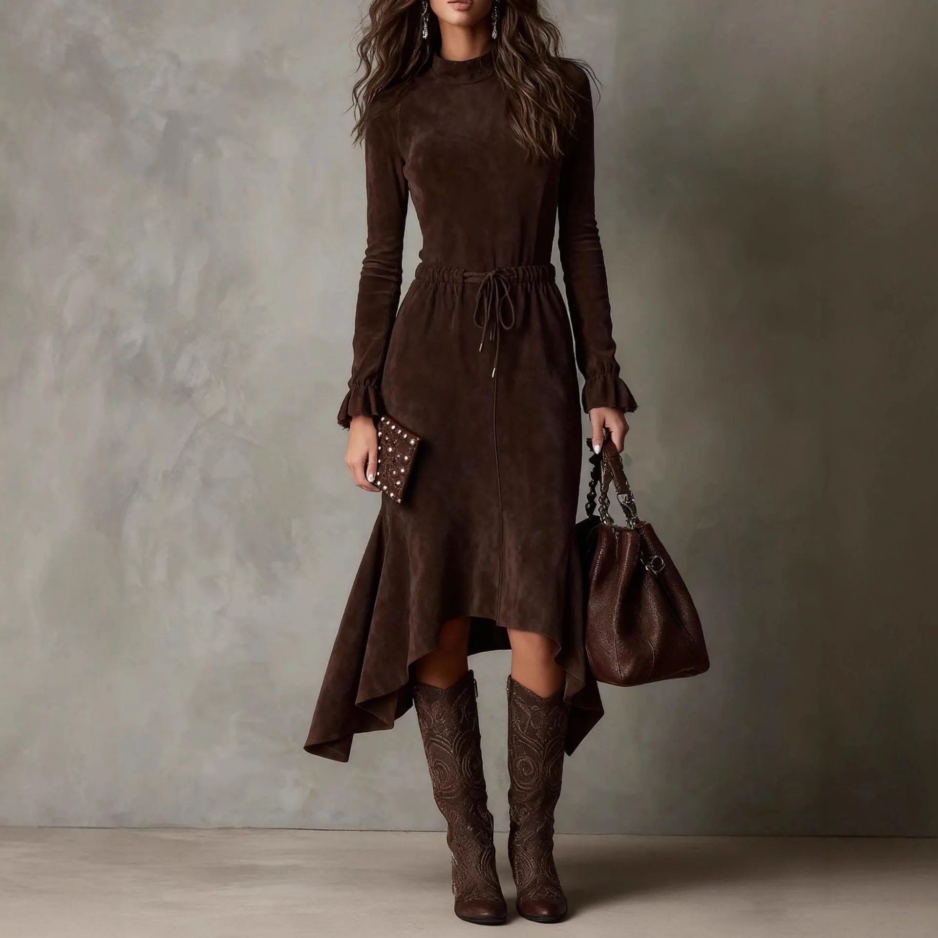 2025 New Fashionable Waist Belted Round Neck Dress Women Autumn Casual Loose Retro Long Sleeve Fishtail Dresses For Women
2025 New Fashionable Waist Belted Round Neck Dress Women Autumn Casual Loose Retro Long Sleeve Fishtail Dresses For Women