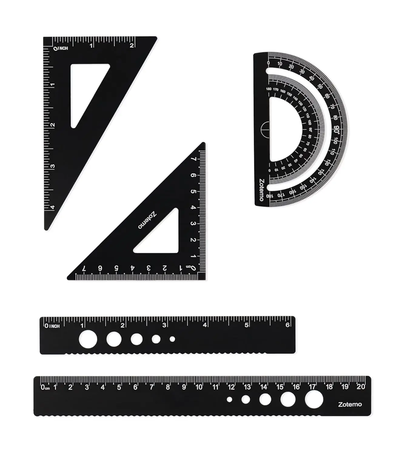 5-Piece Aluminum Geometry Set: Ruler, Protractor, Triangle for School & Office
5-Piece Aluminum Geometry Set: Ruler, Protractor, Triangle for School & Office