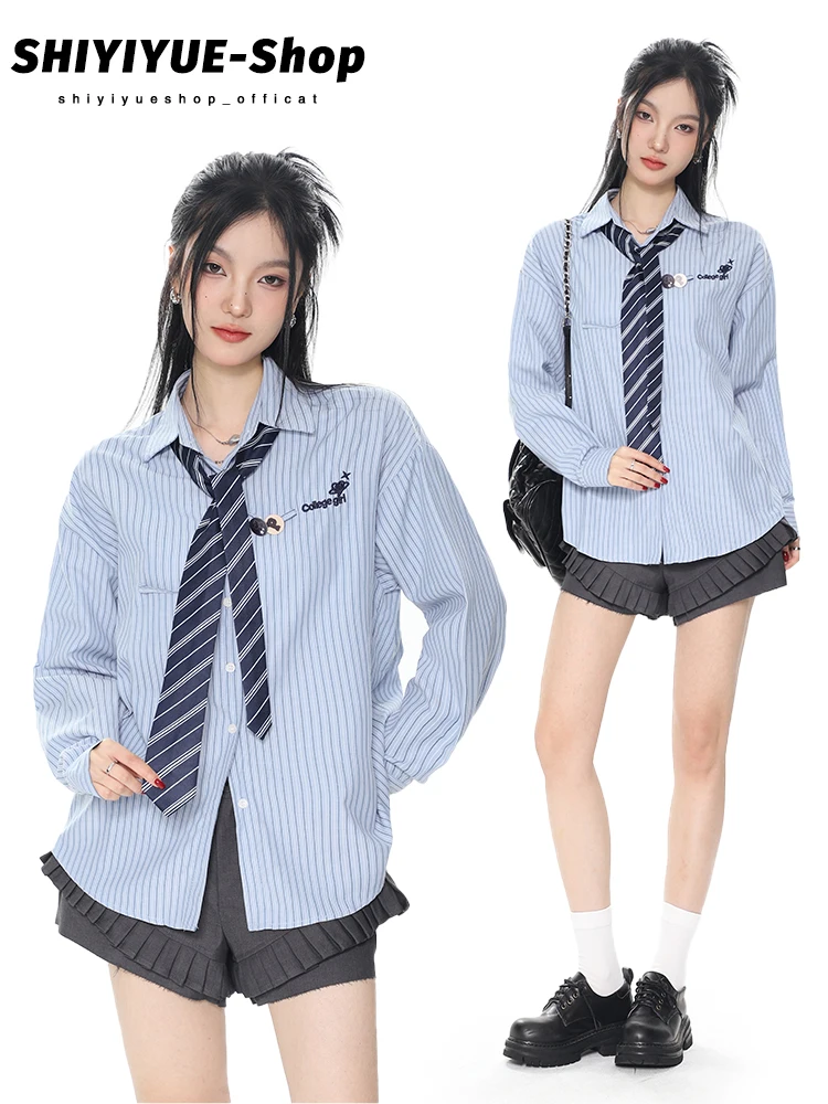 November Academy Style Striped Shirt Women's Spring Autumn Loose Elegant Embroidery Long Sleeve Top Casual Loose Fit
November Academy Style Striped Shirt Women's Spring Autumn Loose Elegant Embroidery Long Sleeve Top Casual Loose Fit