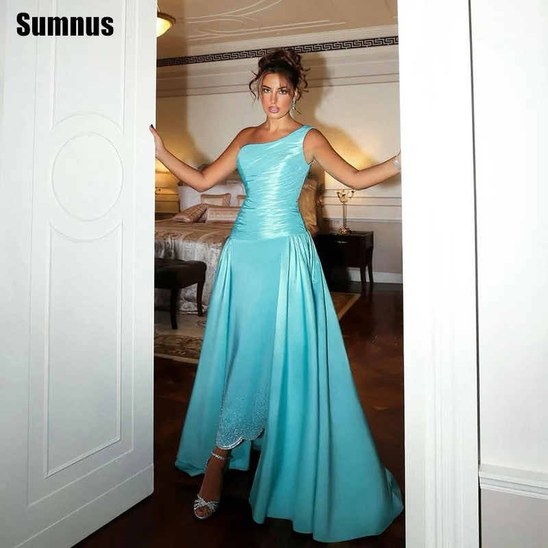 Sumnus Elegant A-Line Prom Dresses Turquoise One Shoulder Beading Midi Party Dresses With Train فساتين سهرة Customized
Sumnus Elegant A-Line Prom Dresses Turquoise One Shoulder Beading Midi Party Dresses With Train فساتين سهرة Customized
