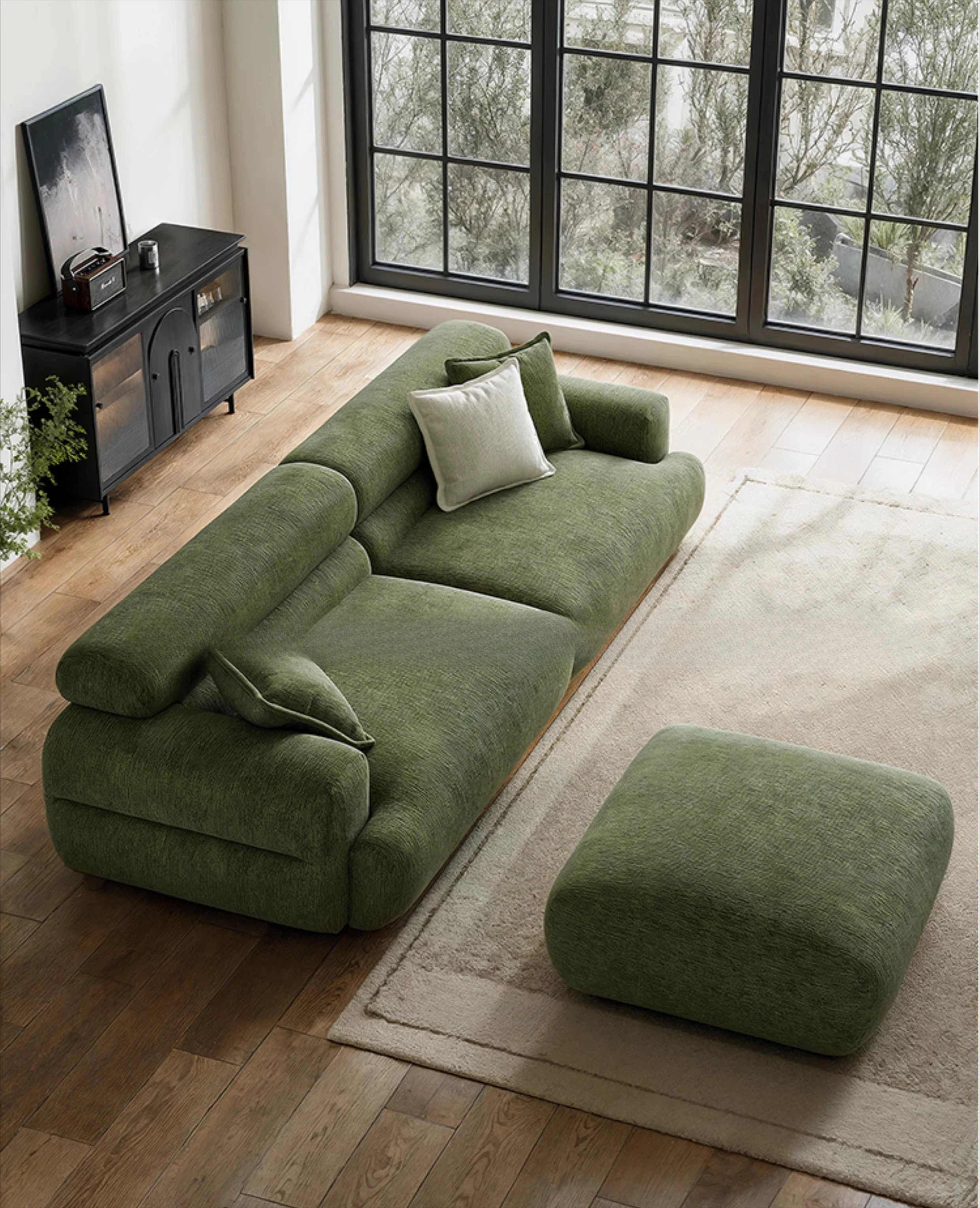 French retro small apartment chenille fabric green sofa and modern straight row valley living room home
French retro small apartment chenille fabric green sofa and modern straight row valley living room home
