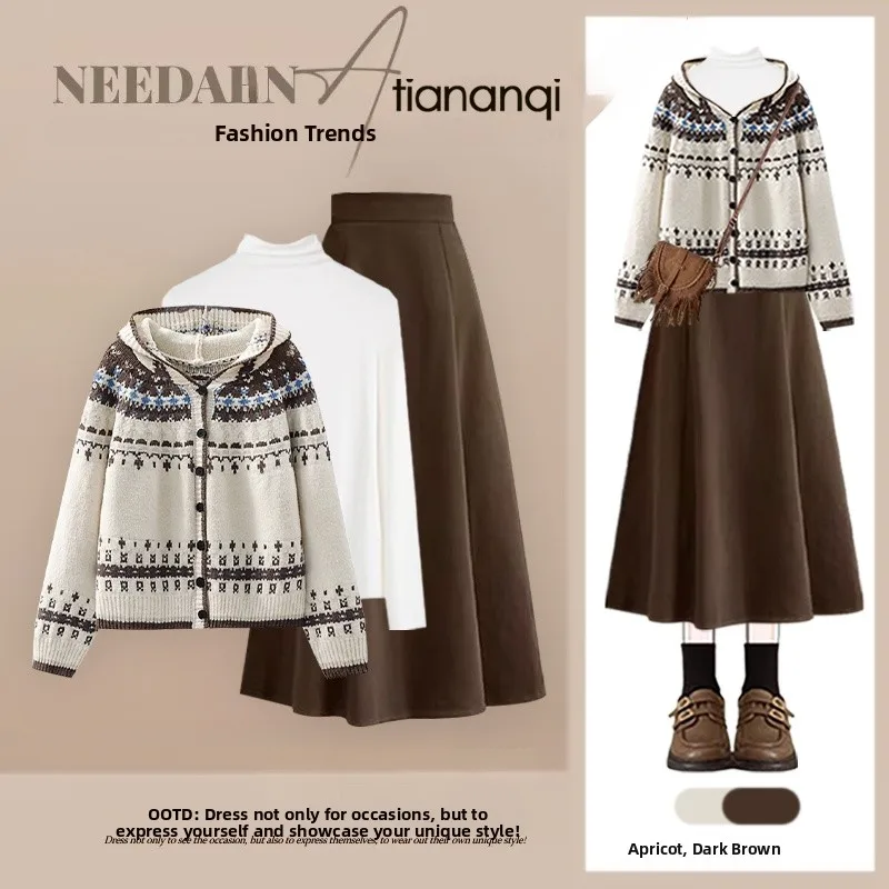 Fall Korean Sle Hat Knitted Sweater Base irt Vintage Slimming Skirt Tee Piece Set Long Sve Casual Wear for Women
Fall Korean Sle Hat Knitted Sweater Base irt Vintage Slimming Skirt Tee Piece Set Long Sve Casual Wear for Women