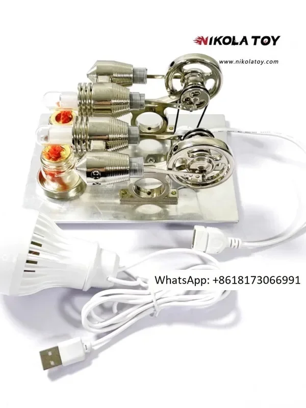 Classic twin cylinder Stirling engine output power 12V+LED light model
Classic twin cylinder Stirling engine output power 12V+LED light model