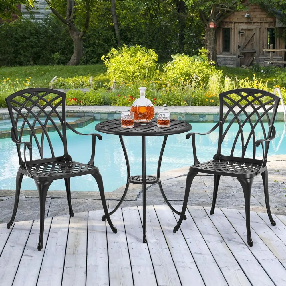 Patio Bistro Set, 3-Piece Outdoor Cast Aluminum Table and Chairs Set, All Weather Patio Furniture with Umbrella Hole
Patio Bistro Set, 3-Piece Outdoor Cast Aluminum Table and Chairs Set, All Weather Patio Furniture with Umbrella Hole