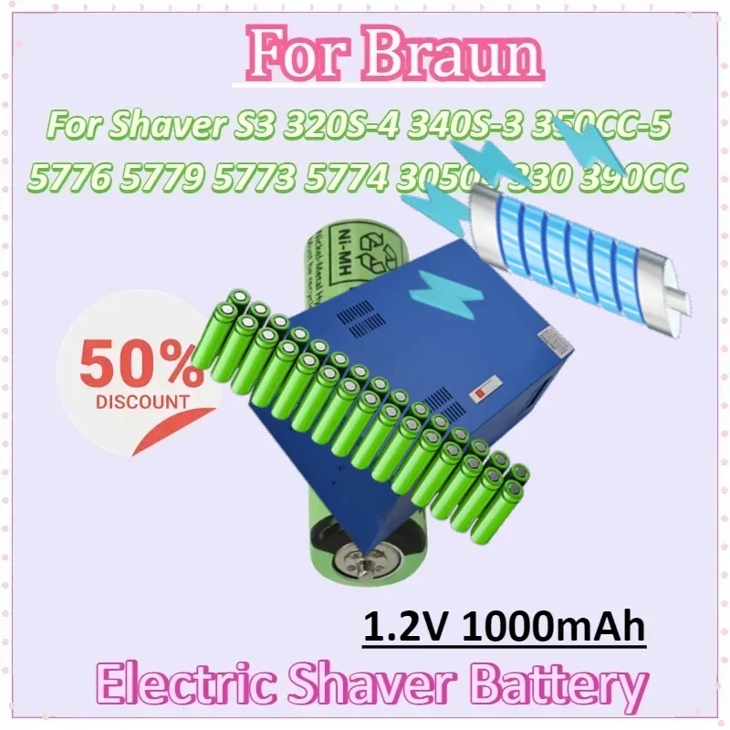 1.2V 1000mAh Battery for FDK Braun Shaver S3 320S-4 340S-3 350CC-5 5776 5779 5773 5774 3050S 330 390CC Pins on Both Ends
1.2V 1000mAh Battery for FDK Braun Shaver S3 320S-4 340S-3 350CC-5 5776 5779 5773 5774 3050S 330 390CC Pins on Both Ends