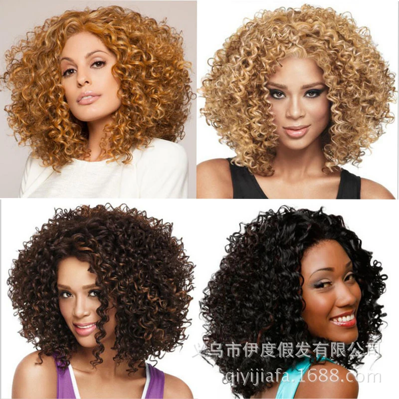 European and American wig with small curls, full headpiece, African-style voluminous short curly hair
European and American wig with small curls, full headpiece, African-style voluminous short curly hair