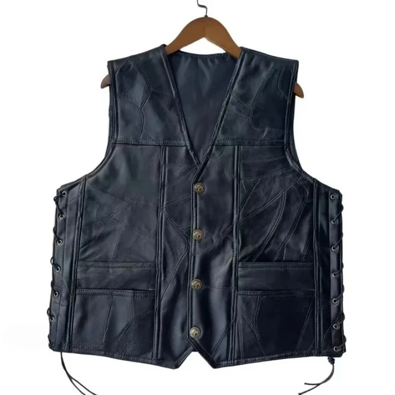Chalecos de Motocicleta para Hombre, Chaleco de Cuero Retro Negro Estilo Café Street, Cuello en V, Cordones Laterales, Chaquetas
Chalecos de Motocicleta para Hombre, Chaleco de Cuero Retro Negro Estilo Café Street, Cuello en V, Cordones Laterales, Chaquetas