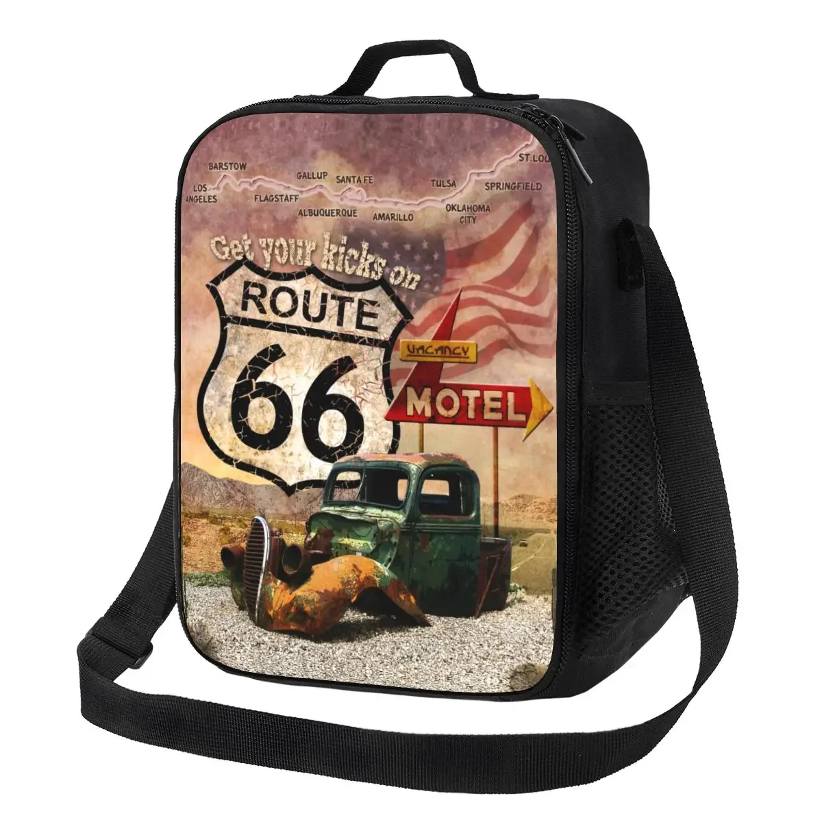 Многоразовый ланч-бокс Get Your Kicks On Route 66, многофункциональный дорожный знак США, термохолодильник, изолированная сумка для обеда с пищевой изоляцией
Многоразовый ланч-бокс Get Your Kicks On Route 66, многофункциональный дорожный знак США, термохолодильник, изолированная сумка для обеда с пищевой изоляцией