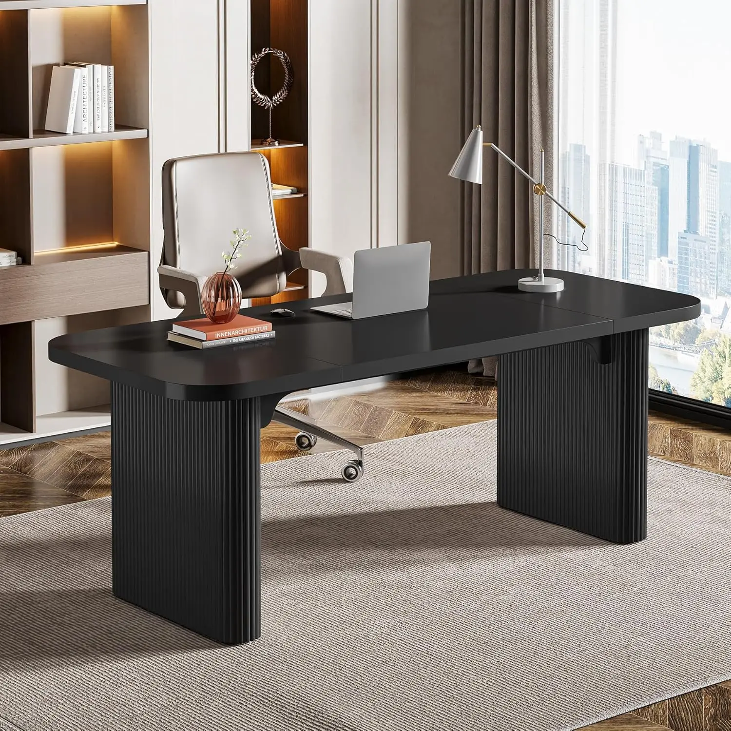 62-Inch Modern Executive Office Desk Wood Double Pedestal Workstation Home Office, Customized
62-Inch Modern Executive Office Desk Wood Double Pedestal Workstation Home Office, Customized