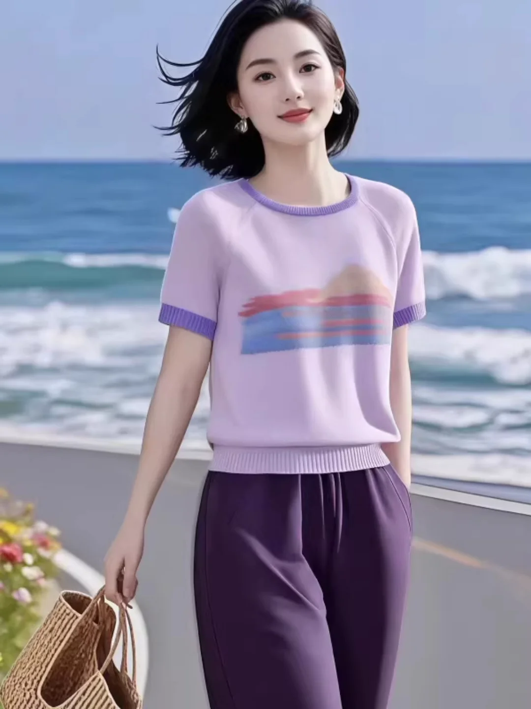 Korean Style Unique Color Block round Neck Knitted Short Sleeve T Shirt Women's Fashionable Versatile Beautiful Early Summer Top
Korean Style Unique Color Block round Neck Knitted Short Sleeve T Shirt Women's Fashionable Versatile Beautiful Early Summer Top