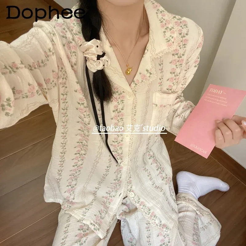 Japanese Style Pastoral Floral Cotton Pajamas for Women Spring Long Sleeve Double Layer Gauze Sweet Girl Cute Homewear Set
Japanese Style Pastoral Floral Cotton Pajamas for Women Spring Long Sleeve Double Layer Gauze Sweet Girl Cute Homewear Set
