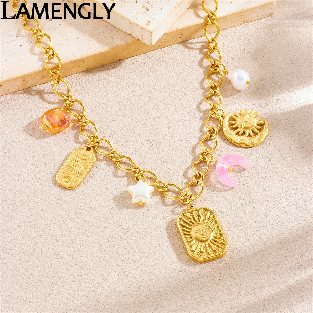 LAMENGLY 316L Stainless Steel Geometric Lines Face Sun Moon Eye Pendant Necklace For Women Hyperbole Neck Chain Party Gift
LAMENGLY 316L Stainless Steel Geometric Lines Face Sun Moon Eye Pendant Necklace For Women Hyperbole Neck Chain Party Gift