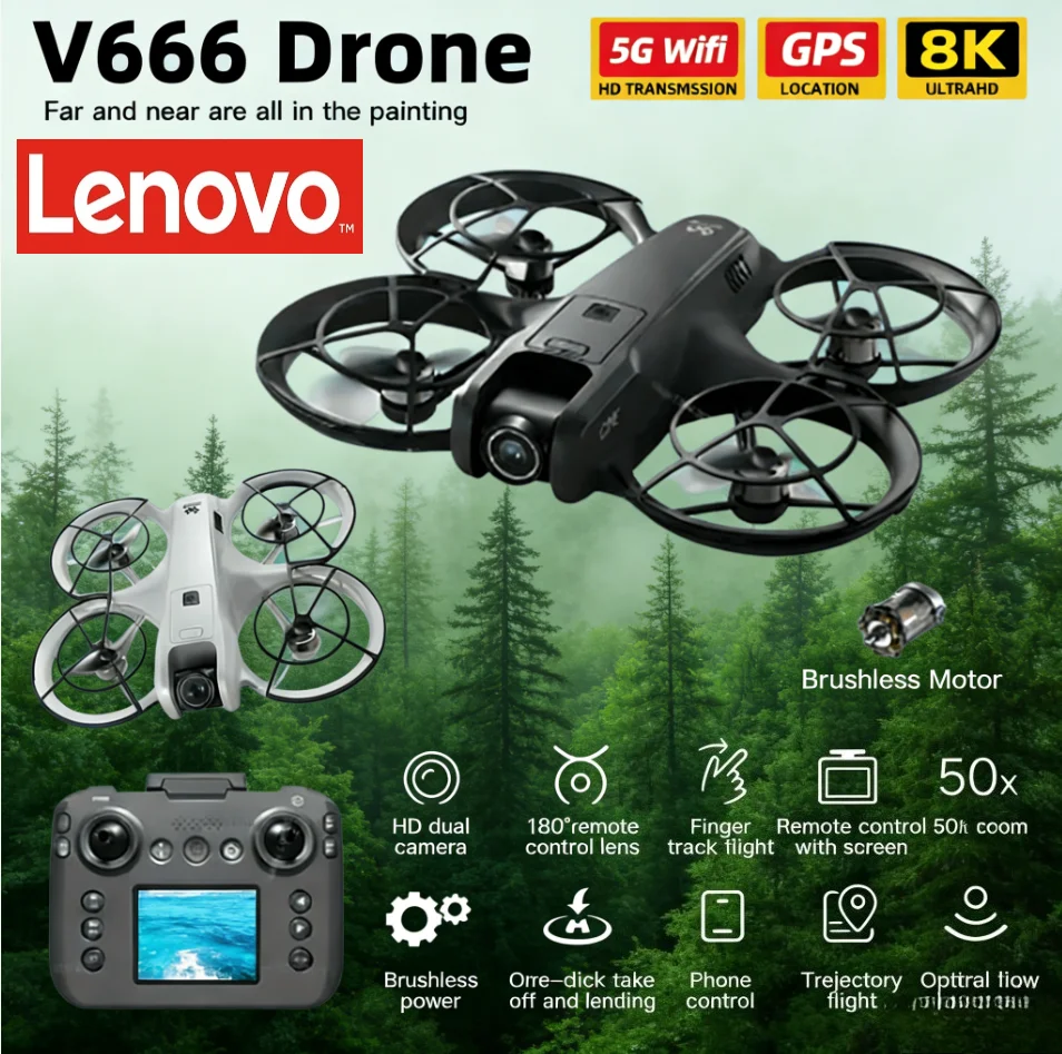Дрон Lenovo V666 MINI 8K профессиональный с Wi-Fi 5G, обходом препятствий, бесщеточным двигателем, удержанием высоты, режимом Headless, радиоуправляемый квадрокоптер-игрушка
Дрон Lenovo V666 MINI 8K профессиональный с Wi-Fi 5G, обходом препятствий, бесщеточным двигателем, удержанием высоты, режимом Headless, радиоуправляемый квадрокоптер-игрушка