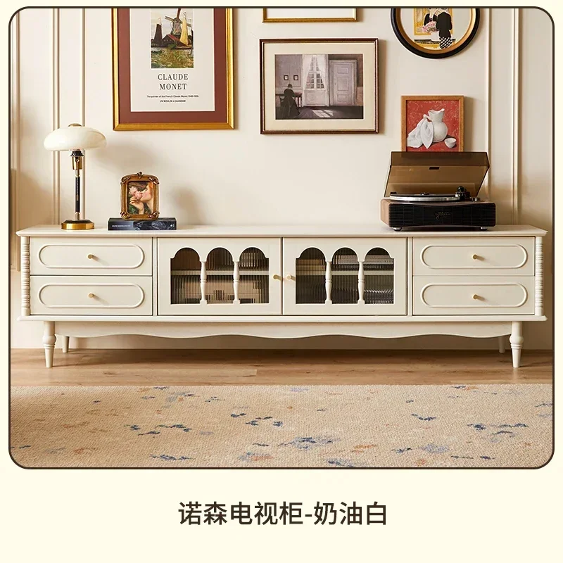 French retro TV cabinet small apartment living room household solid wood cream wind locker
French retro TV cabinet small apartment living room household solid wood cream wind locker